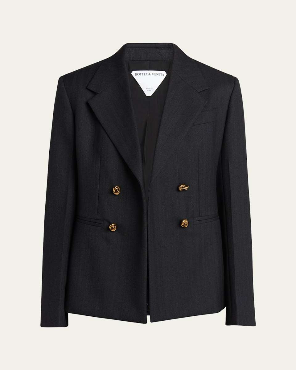 Subtle Stripe Knot Button Wool Jacket